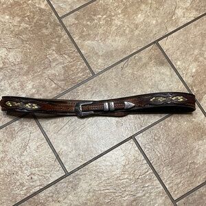 Men’s Brown Leather Decorated Belt with Silver Buckle